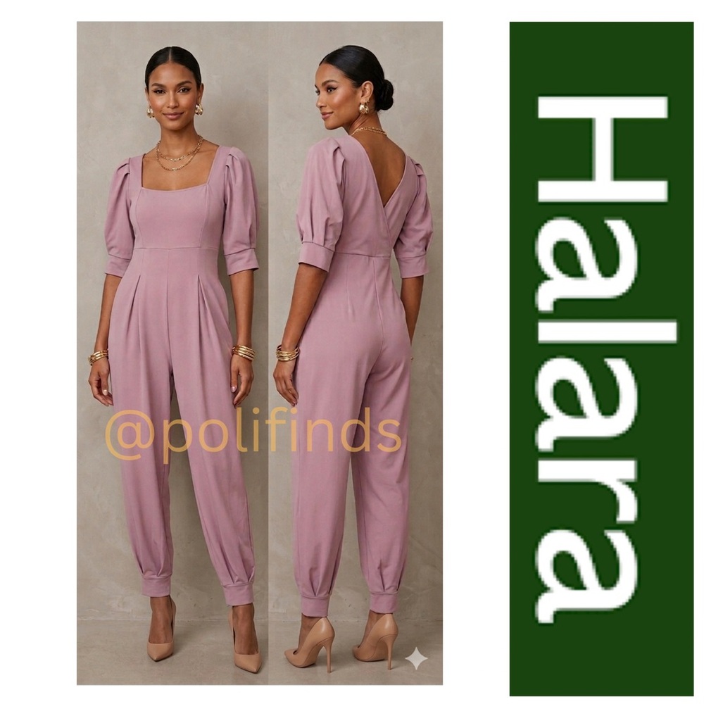 HALARA Pink Unisex Square Neck Jogger Women’s Short Sleeve Jumpsuit